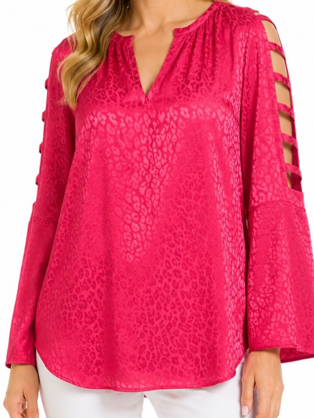 Jennifer Lopez Bright Pink Cutout Sleeve Blouse